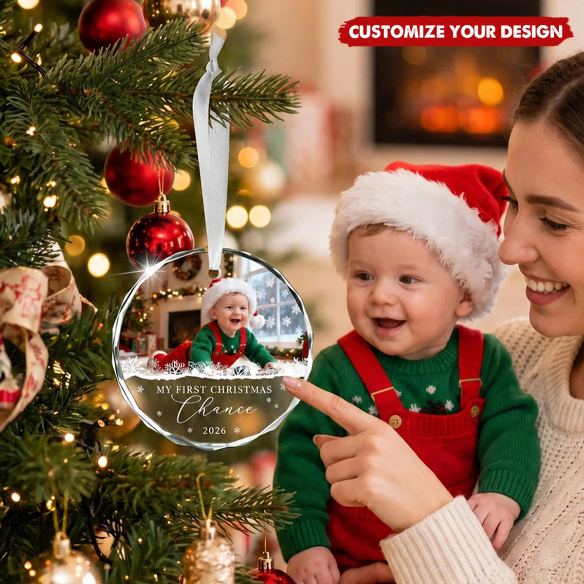 "My First Christmas" Personalized Glass Ornament - Custom Baby Photo Keepsake Gift