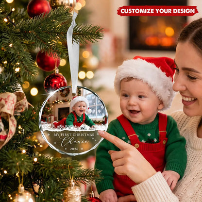 "My First Christmas" Personalized Glass Ornament - Custom Baby Photo Keepsake Gift