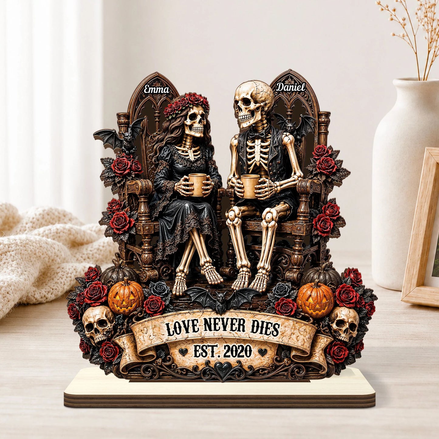 Custom Skeleton Couple Wooden Plaque personalization view for Couples