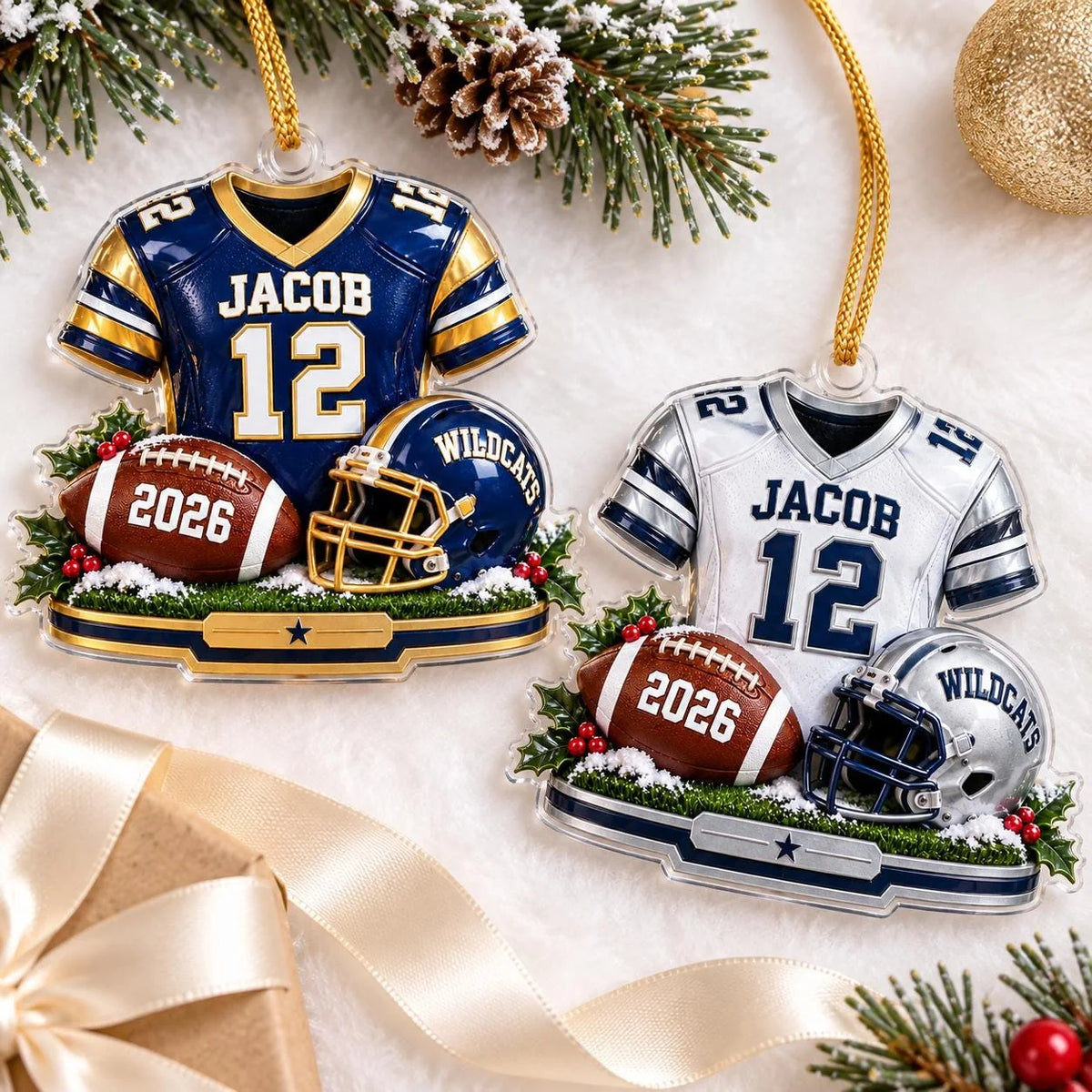 Personalized Football Jersey & Helmet Christmas Ornament - Custom Name and Number Keepsake Gift for Kids