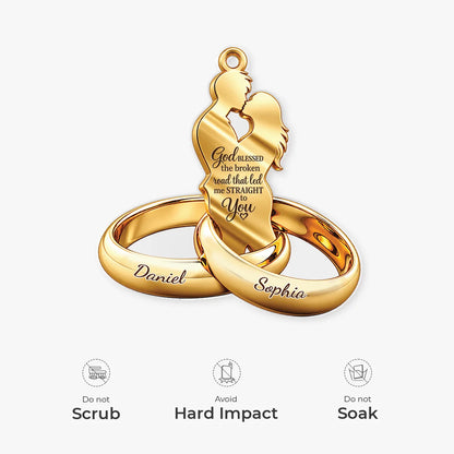 God Blessed The Broken Road Personalized Couple Rings Acrylic Ornament - Anniversary Keepsake for Husband and Wife