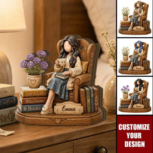 "Just A Girl Who Loves Books" Personalized Wooden Block - Custom Reader Gift for Book Lovers