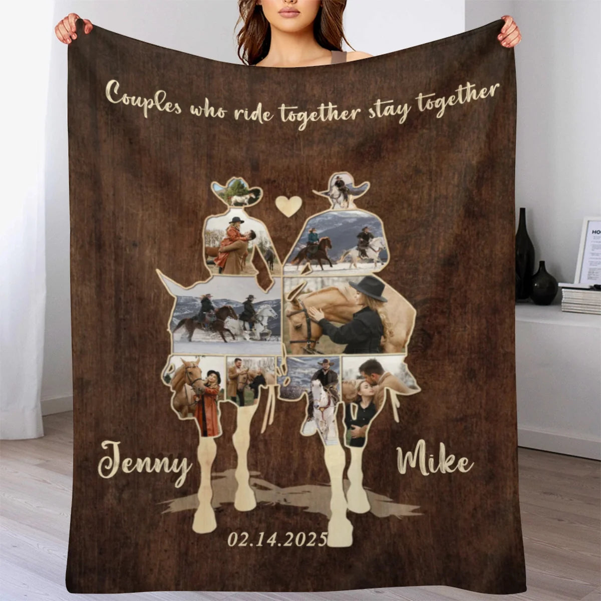 "Couples Who Ride Together Stay Together" Personalized Blanket - Custom Photo Horse Riding Gift