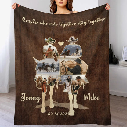 "Couples Who Ride Together Stay Together" Personalized Blanket - Custom Photo Horse Riding Gift