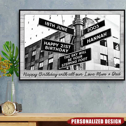 Custom Birthday Street Sign Poster for Family with personalized design details for meaningful gifting