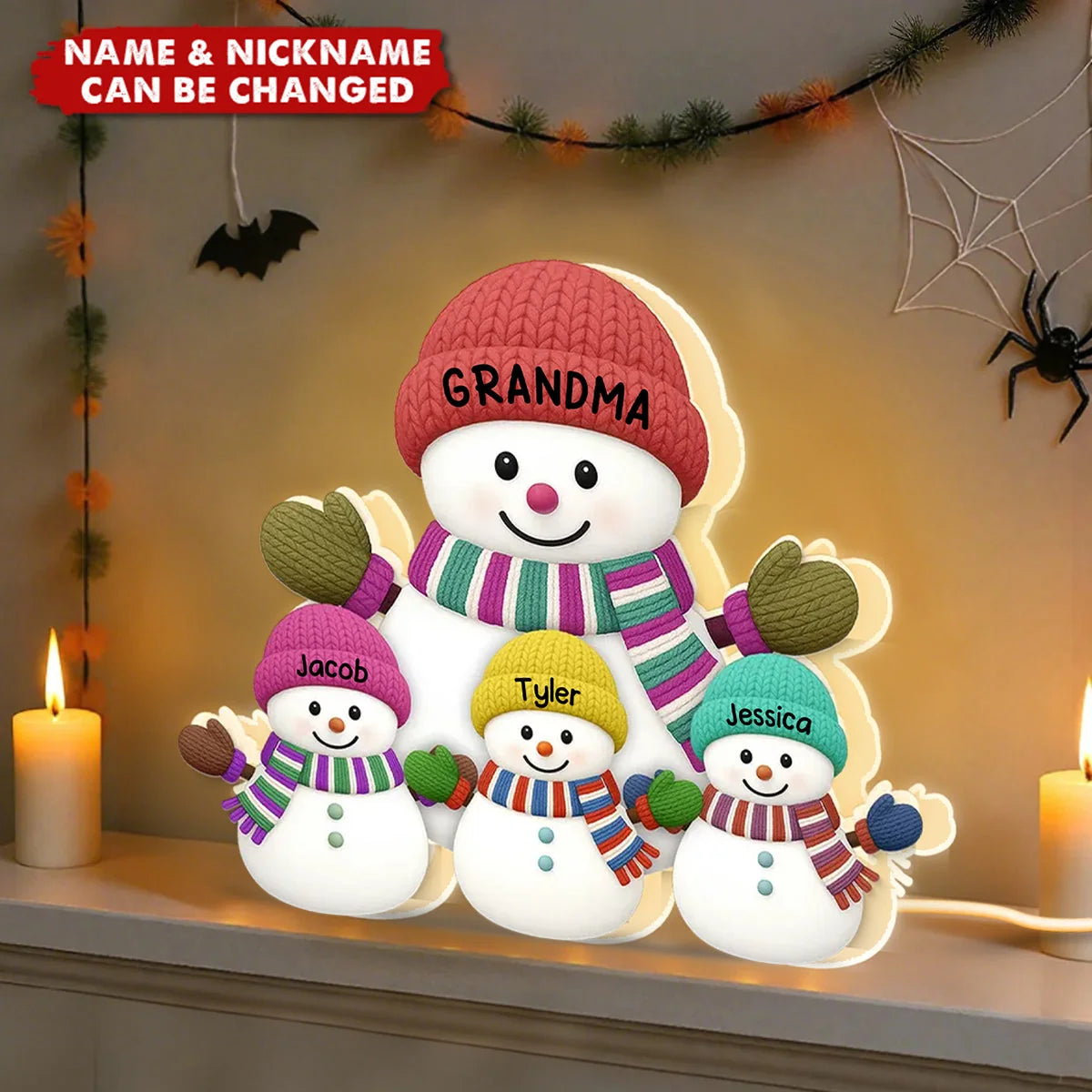 Grandma & Grandkids Snowman Personalized LED Light Box - Custom Christmas Gift from Grandkids