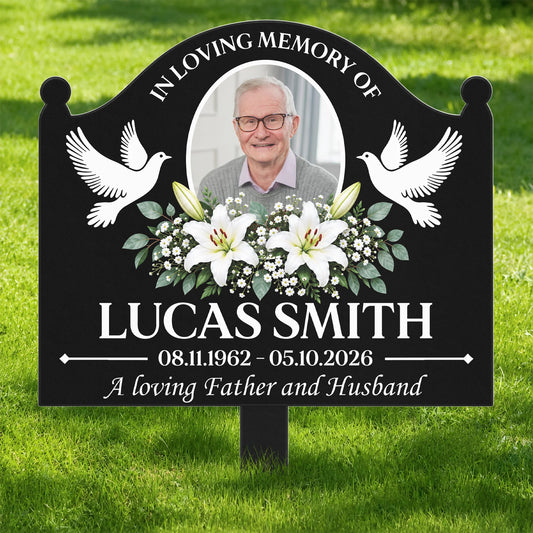 In Loving Memory Of Custom Photo Metal Garden Stake - Personalized Memorial Plaque