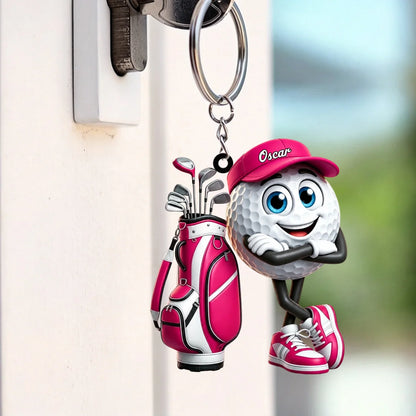 Cool Arms-Crossed Golf Buddy Keychain - Personalized Cute Golf Ball Mascot Gift for Golfers