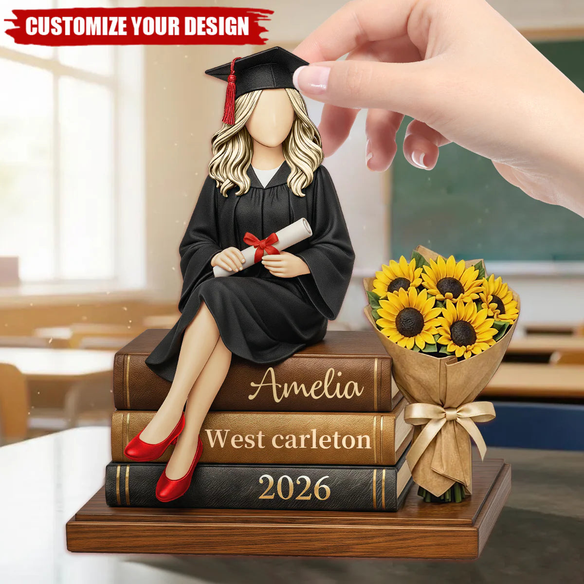 Custom Graduation Wooden Block for Daughter/Granddaughter with personalized design details for meaningful gifting