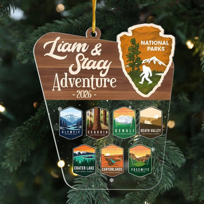 Custom Couple Adventure Keepsake - Personalized National Parks Acrylic Ornament for Road Trip Hikers