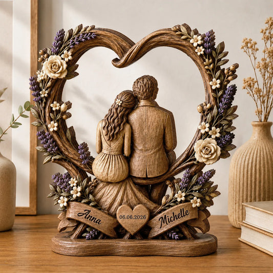 Forever Our Love Floral Heart Personalized Wooden Block - Custom Couples Anniversary Gift