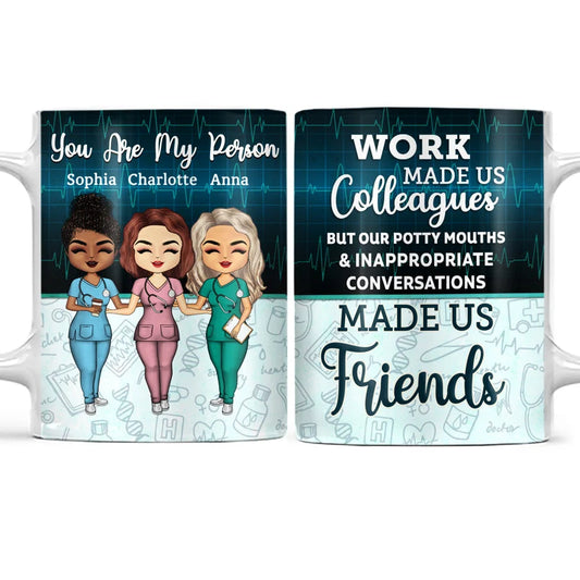 Personalized nurse colleague mug with custom nurse avatars for work besties