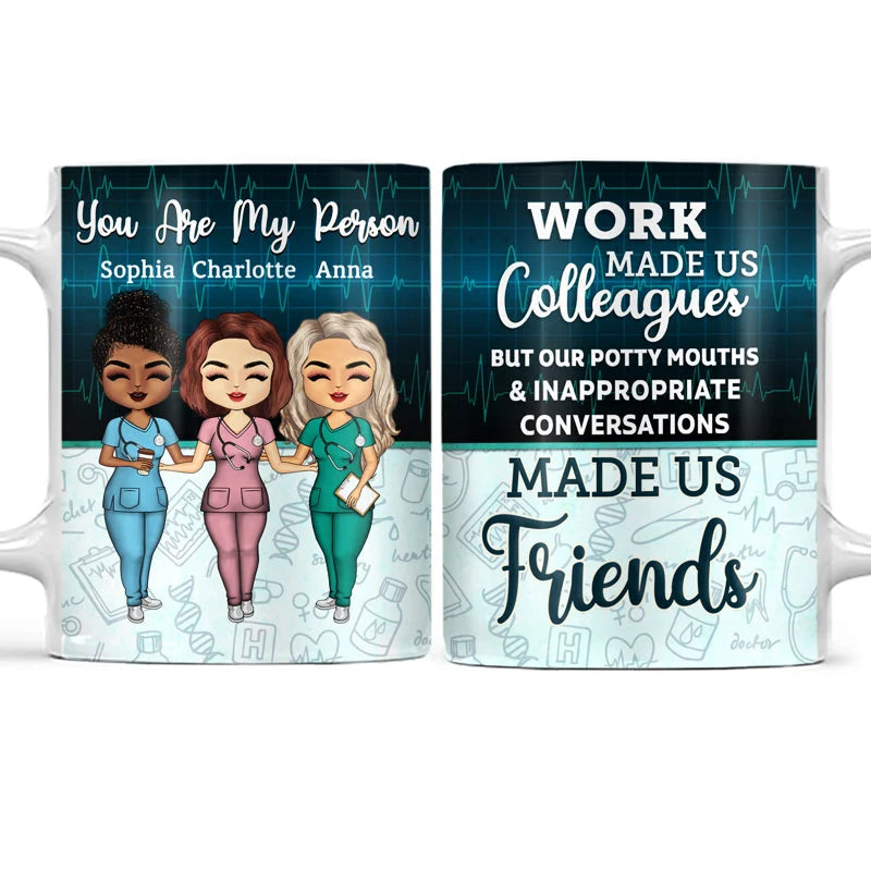 Personalized nurse colleague mug with custom nurse avatars for work besties