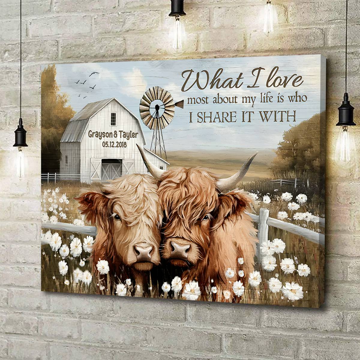 "What I Love Most About My Life" Personalized Highland Cow Canvas / Poster - Custom Wall Art for Couples Anniversary Gift