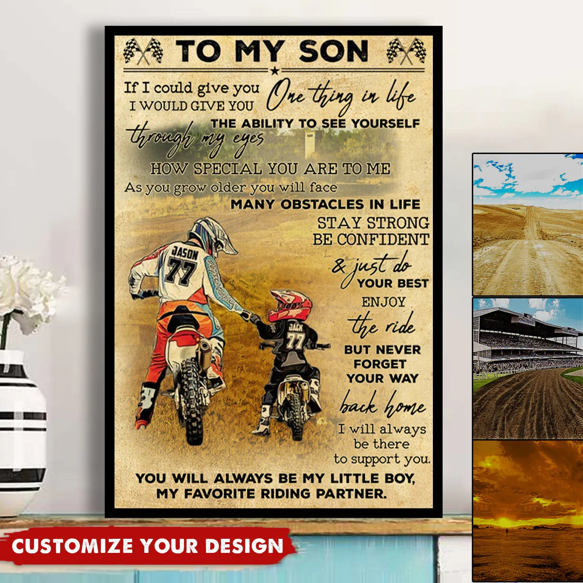 Custom Dirt Bike Dad And Son Canvas personalization view for Son/Grandson