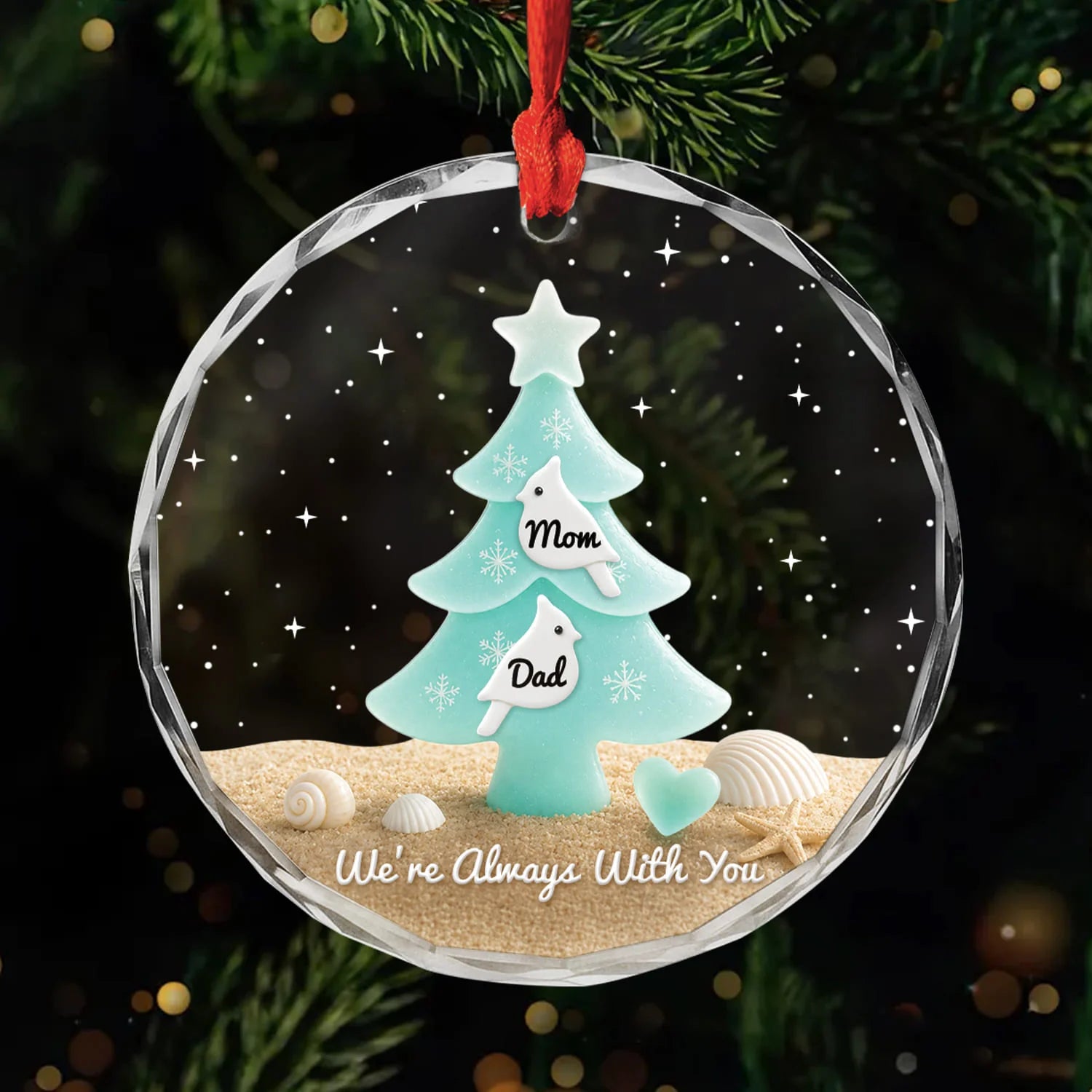 "We're Always With You" Personalized Memorial Glass Ornament - Custom Christmas Keepsake Gift