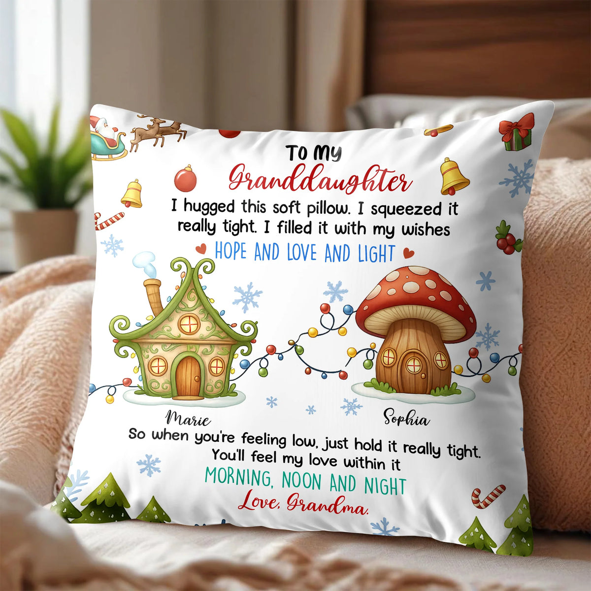 I Hugged This Soft Pillow With Christmas Lights and Gifts