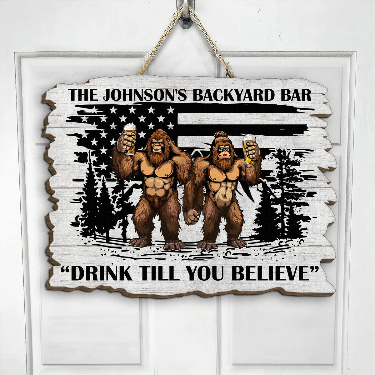 Drink Till You Believe Custom Bigfoot Backyard Bar Wood Sign - Personalized Outdoor Decor Gift