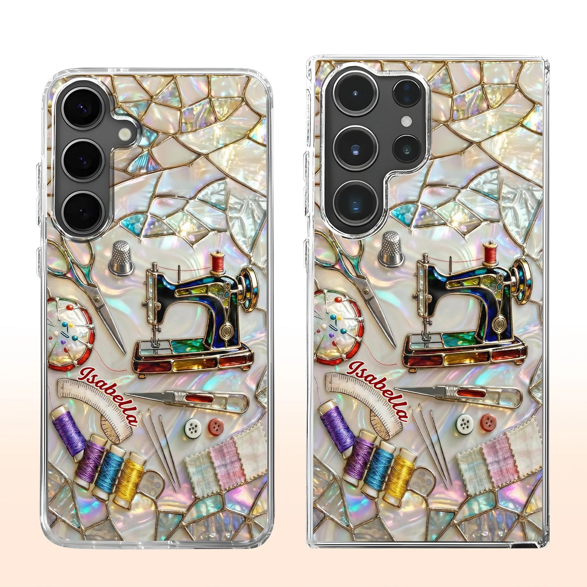 Personalized clear phone case featuring colorful sewing machine and craft design for seamstresses image 6