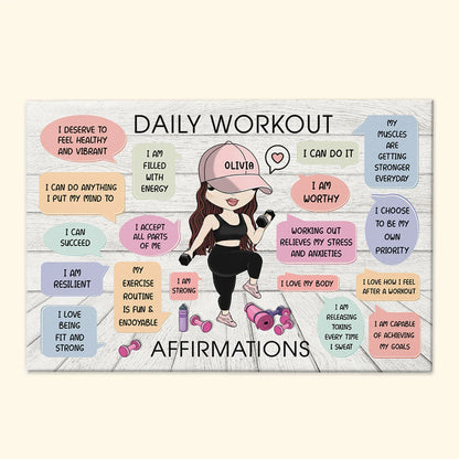 Daily Workout Affirmations Personalized Canvas / Poster - Custom Fitness Motivation Wall Art for Gym Lovers