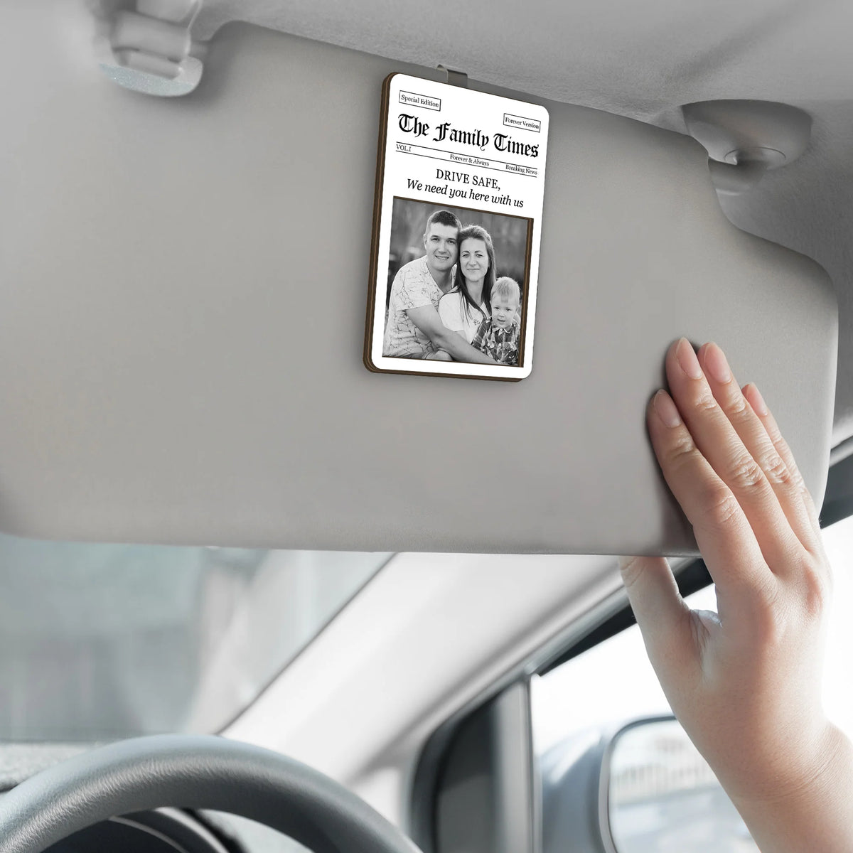 Drive Safe I Love You Personalized Photo Car Visor Clip - Custom Newspaper Style Gift for Dad Husband