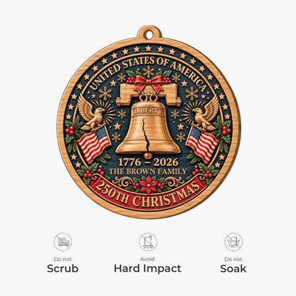 USA 250th Liberty Bell Personalized Wooden Ornament - Christmas Keepsake for Family