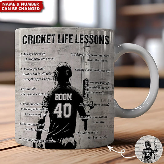 Cricket Life Lessons – Personalized Mug for Players and Fans, Custom Birthday Gift
