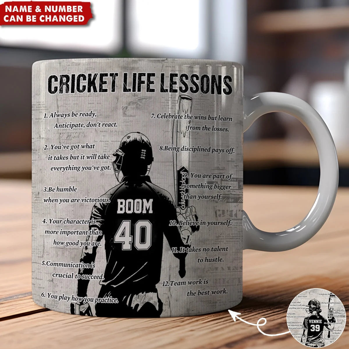 Cricket Life Lessons – Personalized Mug for Players and Fans, Custom Birthday Gift