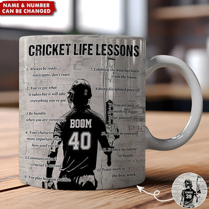Cricket Life Lessons – Personalized Mug for Players and Fans, Custom Birthday Gift
