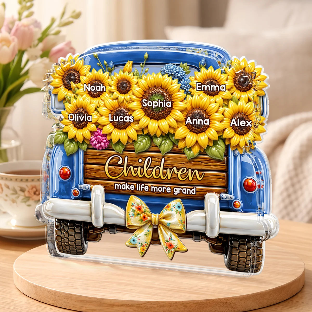 Grandkids Make Life More Grand Custom Acrylic Plaque - Personalized Sunflower Gift for Grandma