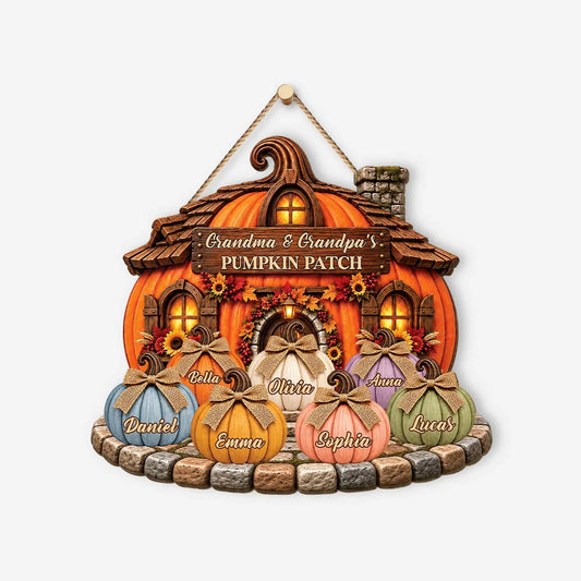 Personalized Grandma & Grandpa Pumpkin Patch Sign - Custom Grandkids Names Wood Fall Decor Keepsake Gift