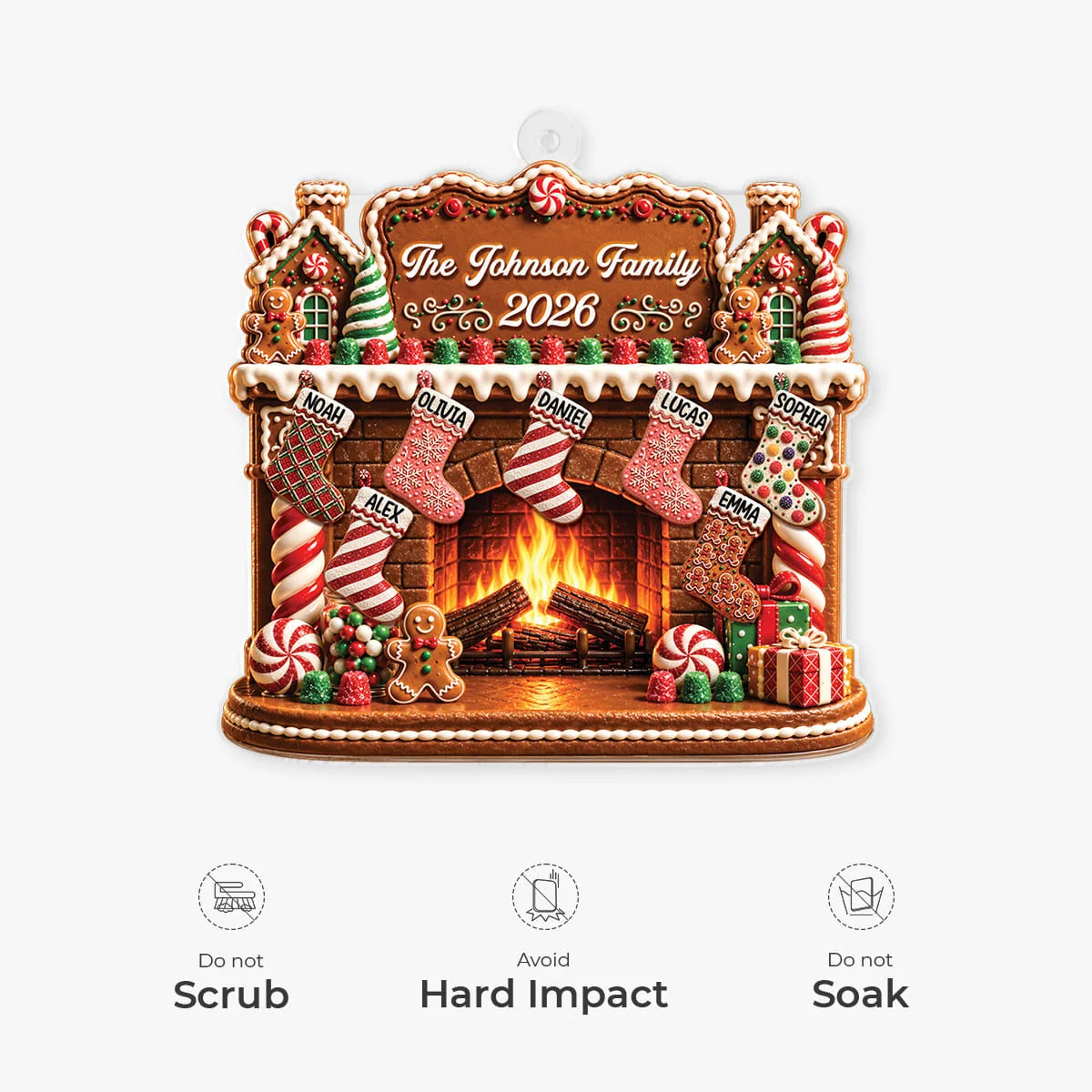 Gingerbread Fireplace Personalized Acrylic Ornament - Christmas Holiday Keepsake Gift for Family