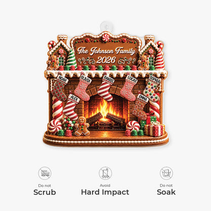 Gingerbread Fireplace Personalized Acrylic Ornament - Christmas Holiday Keepsake Gift for Family
