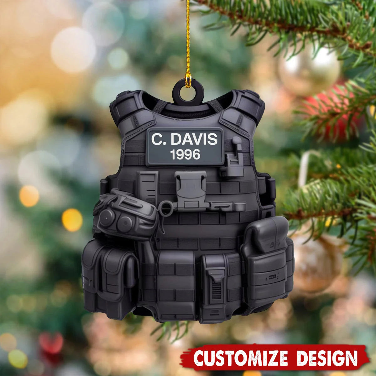 Custom Tactical Vest Wooden Ornament - Personalized Police & Military Name Keepsake Gift