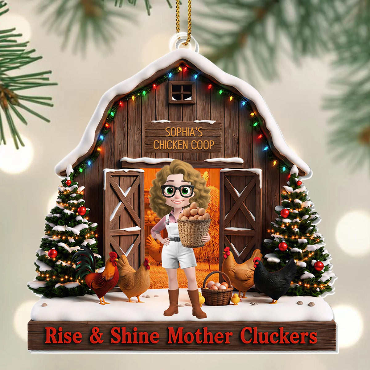 "Rise & Shine Mother Cluckers" Personalized Acrylic Ornament - Custom Christmas Gift for Chicken Lovers