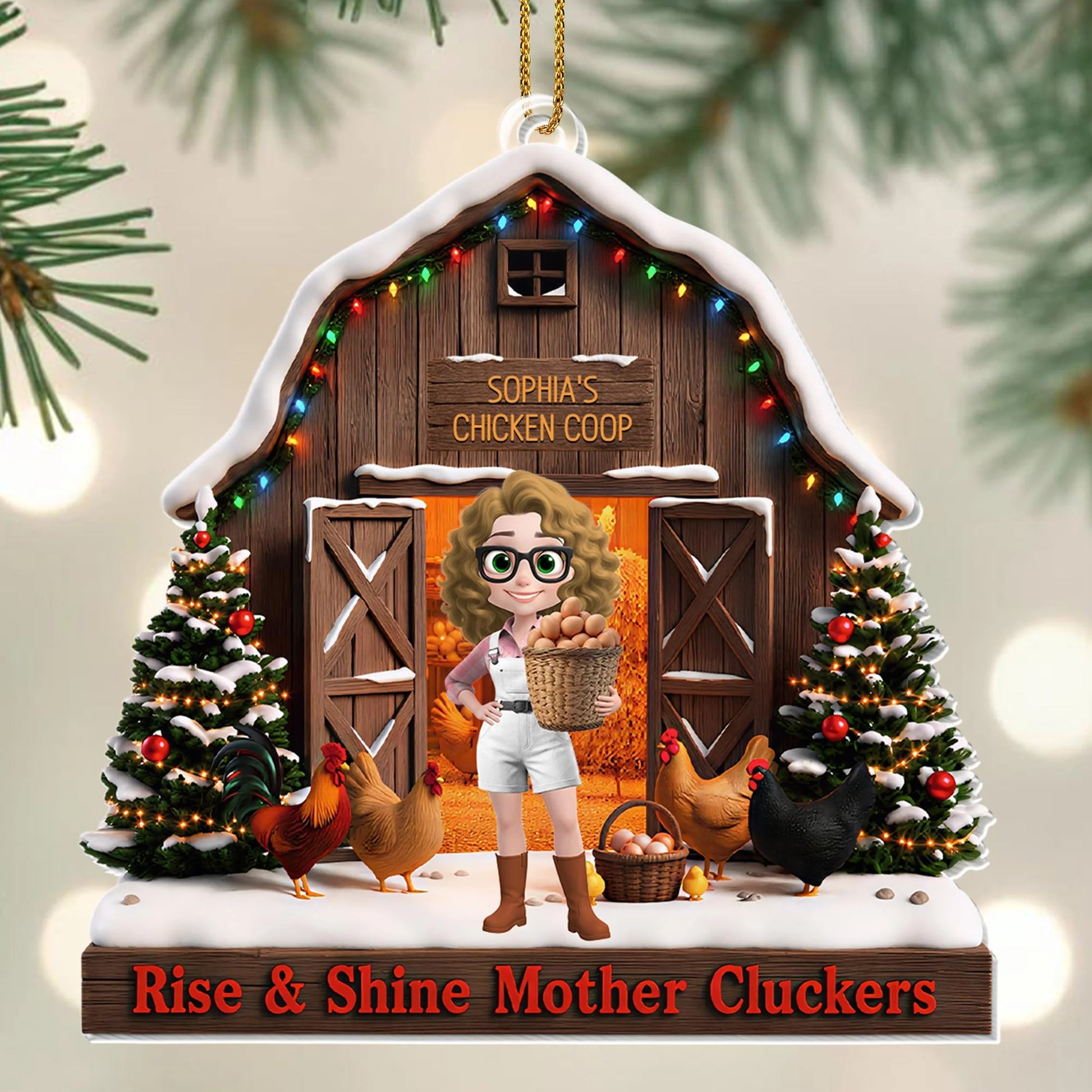 "Rise & Shine Mother Cluckers" Personalized Acrylic Ornament - Custom Christmas Gift for Chicken Lovers