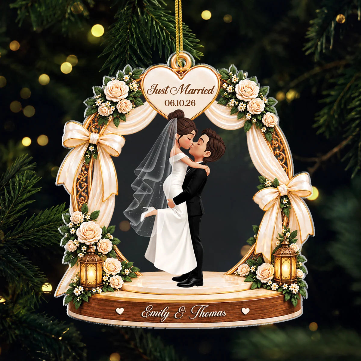 Just Married Personalized Acrylic Ornament - Wedding Keepsake Gift for Bride & Groom
