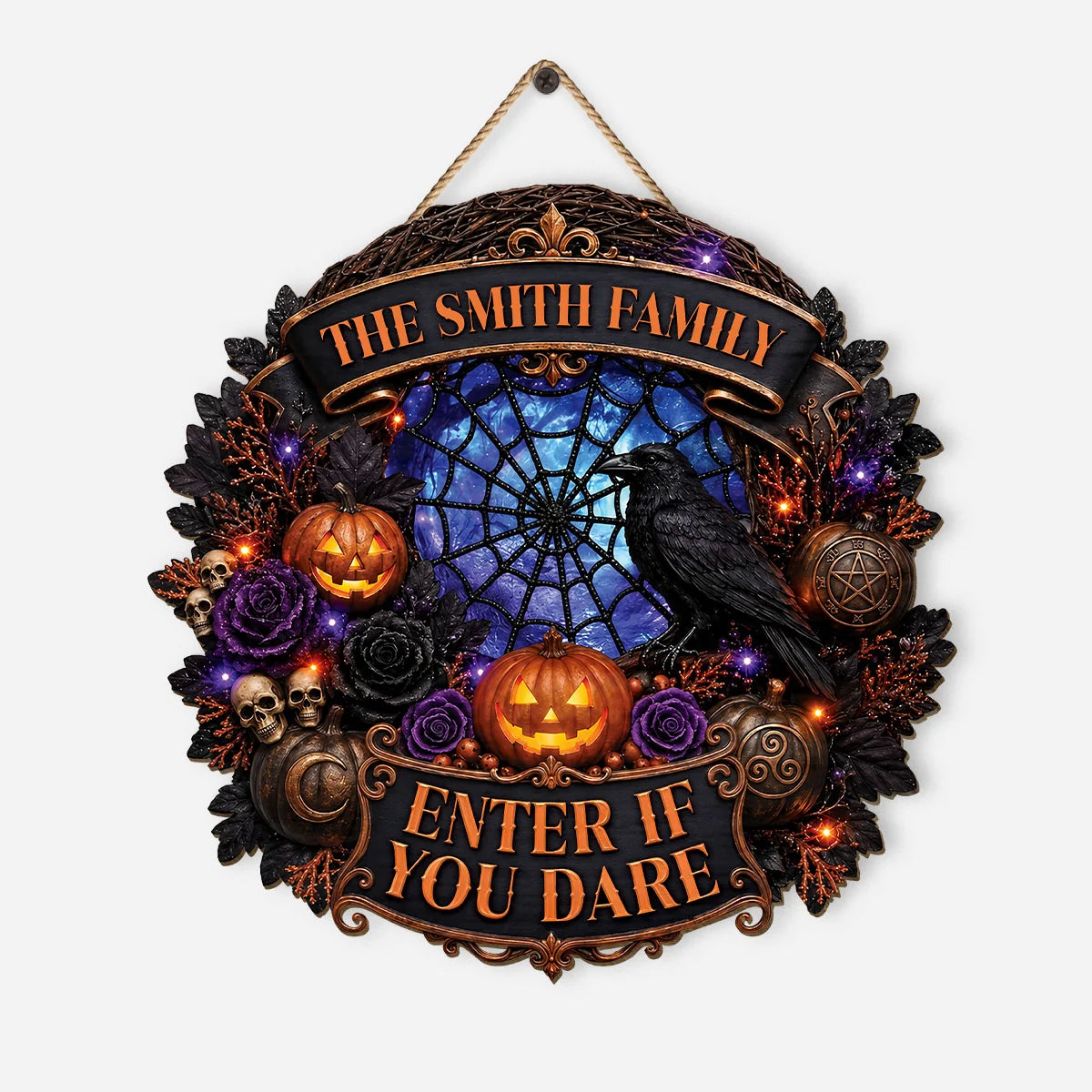 "Enter If You Dare" Personalized Halloween Wood Sign - Custom Family Name Wall Decor