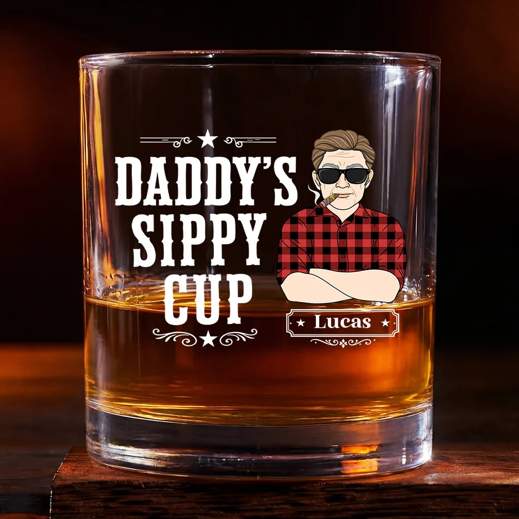 "Daddy's Sippy Cup" Personalized Whiskey Glass - Custom Gift for Dad & Grandpa