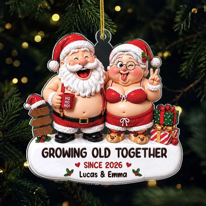 "Growing Old Together" Personalized Santa Couple Acrylic Ornament - Custom Christmas Keepsake for Husband & Wife