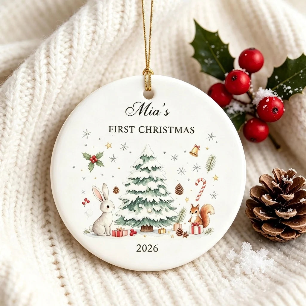 Baby's First Christmas Personalized Ceramic Ornament - Custom Newborn Baby Shower Gift Keepsake