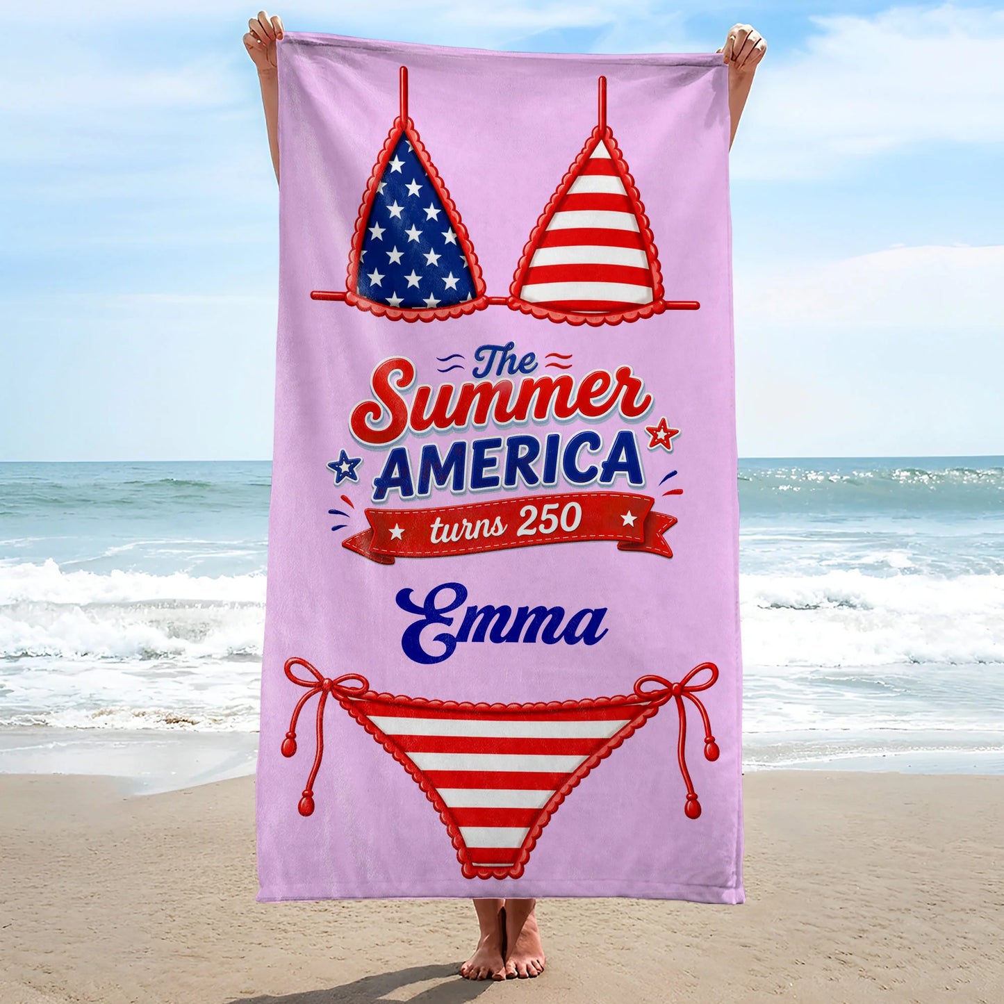 Personalized Usa Bikini Beach Towel personalization view for Wife