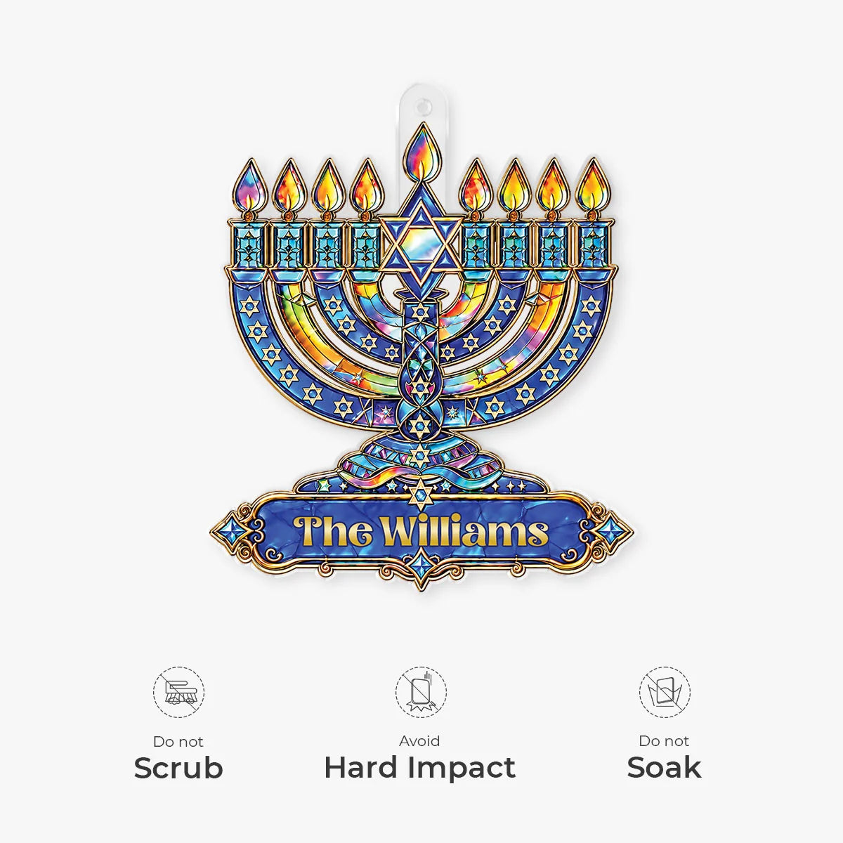 Stained Glass Menorah Ornament Personalized Hanukkah Keepsake - Custom Family Chanukah Gift