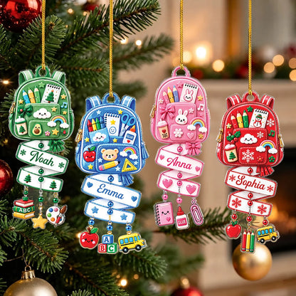 Back to School Backpack Personalized Kids Ornament - Custom Name Christmas Keepsake