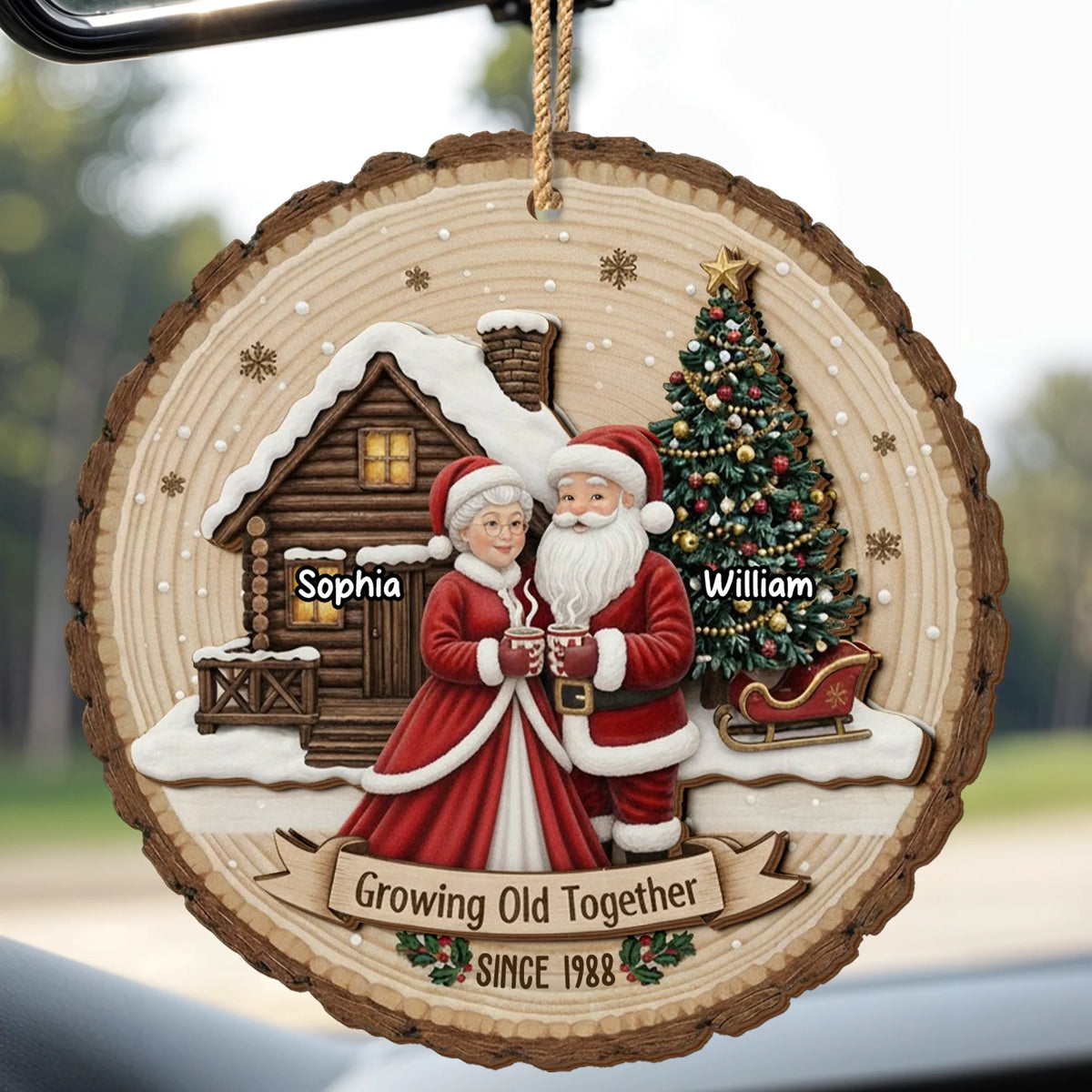Growing Old Together Personalized Christmas Ornament - Custom Wooden Couple Keepsake Gift