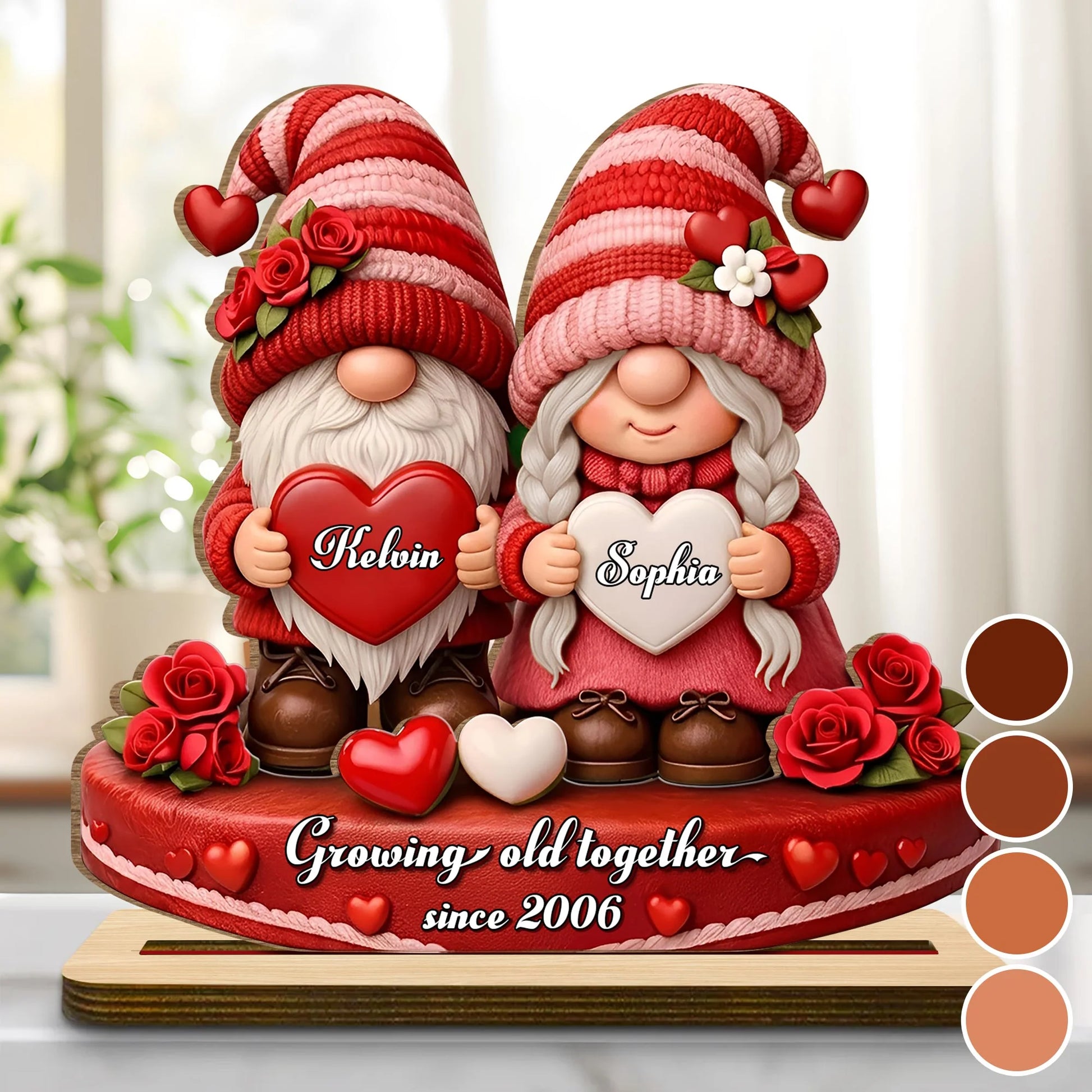 Growing Old Together Since Custom Couple Wood Plaque - Personalized Gnome Anniversary Gift