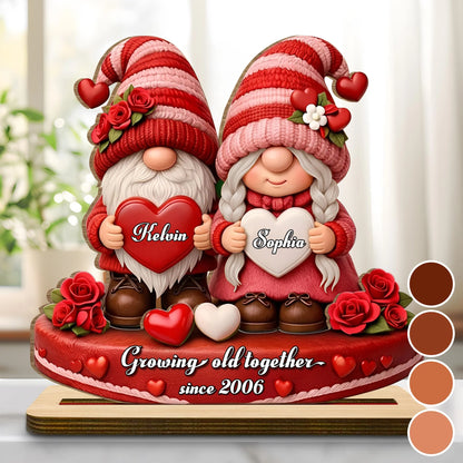 Growing Old Together Since Custom Couple Wood Plaque - Personalized Gnome Anniversary Gift