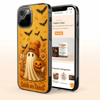 Trick Or Treat With Ghost And Pumpkin