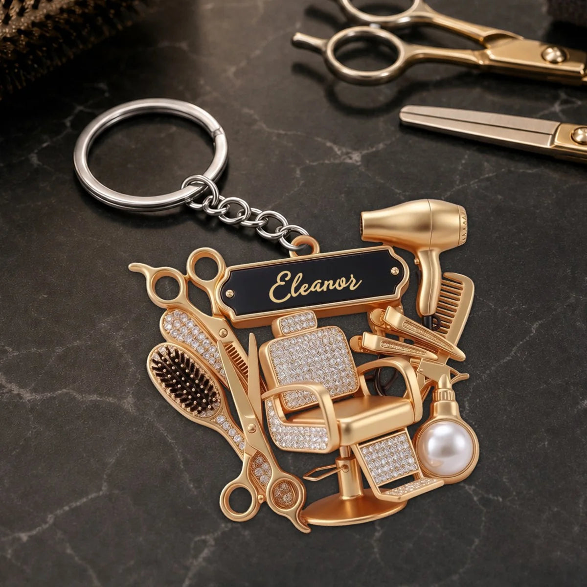 Keychain material and size view - Custom Hairdresser Gift