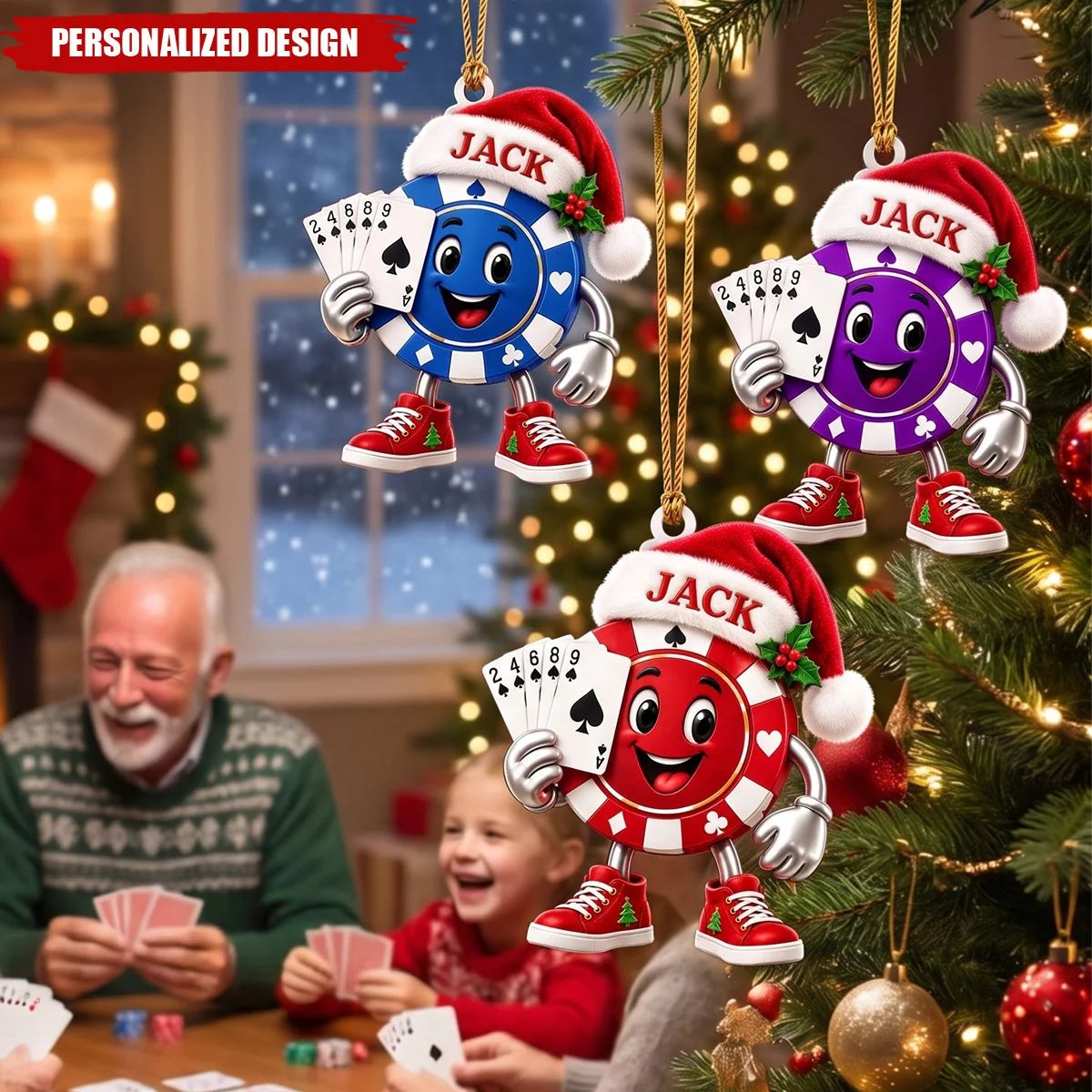 Custom Poker Chip Wooden Ornament - Personalized Christmas Keepsake Gift for Card Players